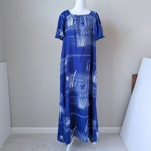Vintage Tropicana Hawaii Blue Printed Maxi Dress